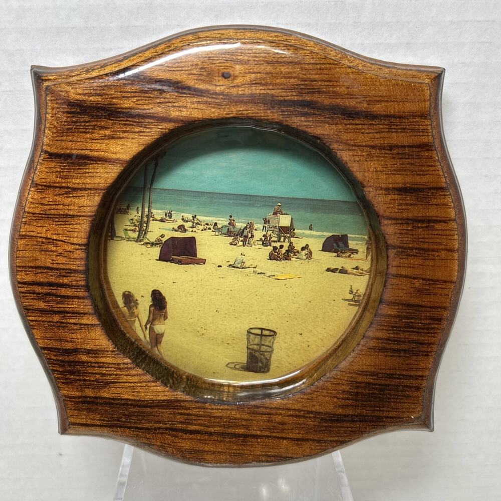 Belize Art Creations Wood Wall Plaque 1970s Island Beach Scene Print Porthole
